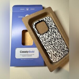 New In Box: Casely IPhone 15 Pro Bold + Mag Safe Case- Black and White Hearts